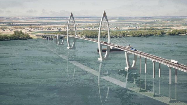 3D rendering of what the Cambodia-Korea Friendship Bridge will look like once it is constructed.