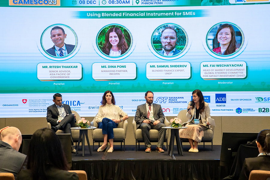 Panel discussion on using blended financial instruments for SMEs at CAMESCO 2023.
