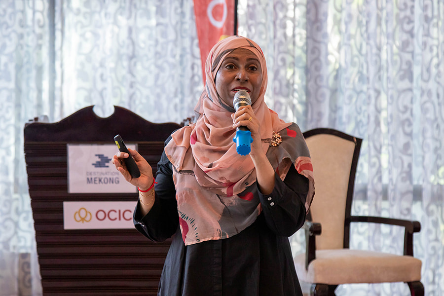 Dr. h.c. Azeeza Jalaludeen speaking at the Destination Mekong Summit 2023